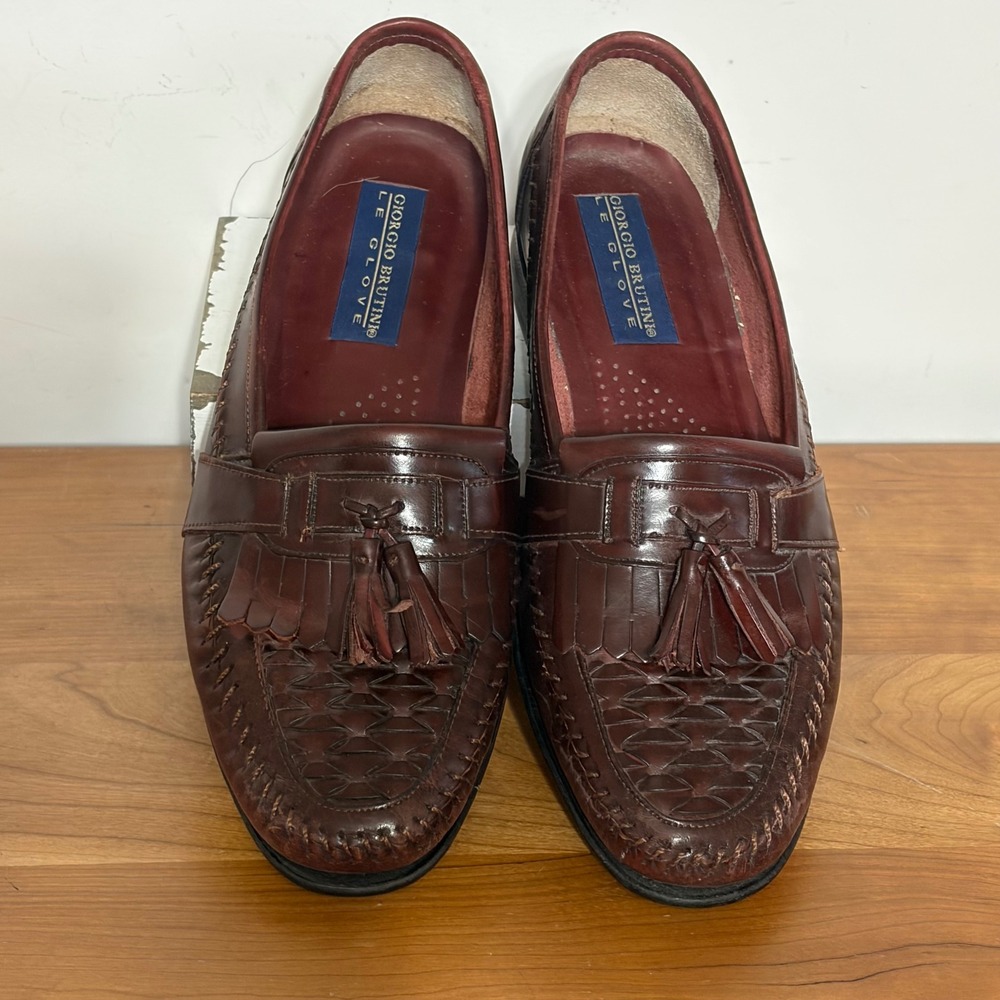 Giorgio Brutini Le Glove Burgundy Leather Woven Tassel Kiltie Loafers Mens 9D